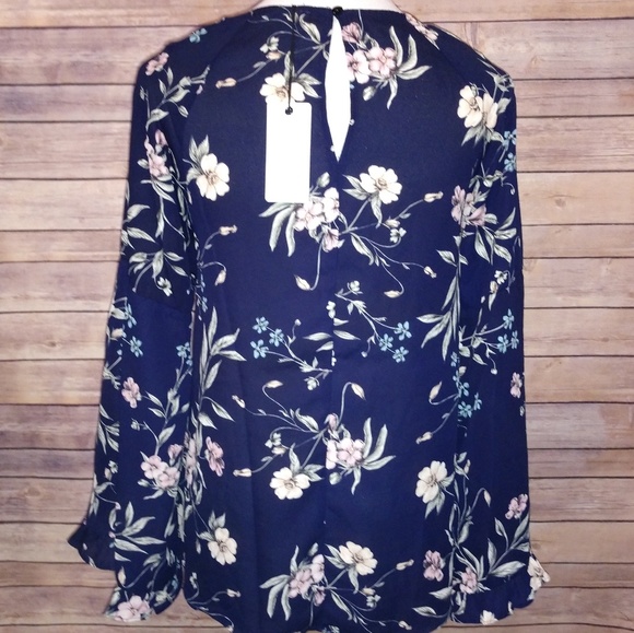 Floral Navy Bell Sleeve Blouse - Picture 5 of 8